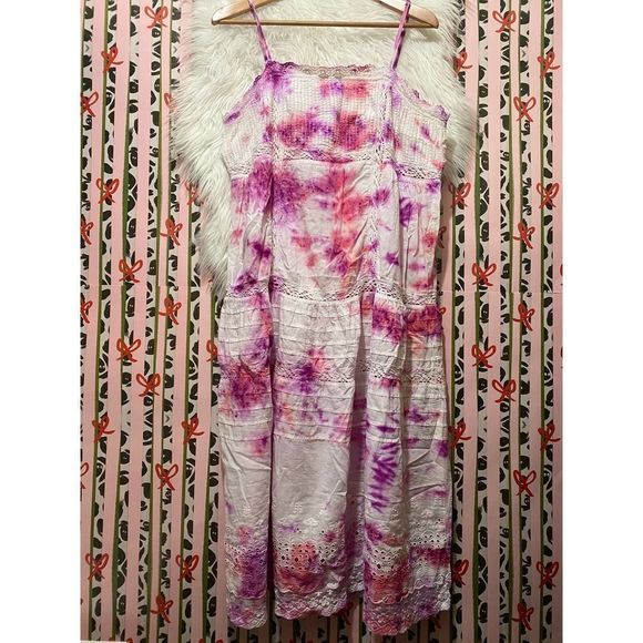 Free People | Tie Dye Eyelet Maxi Dress Large - Picture 1 of 6